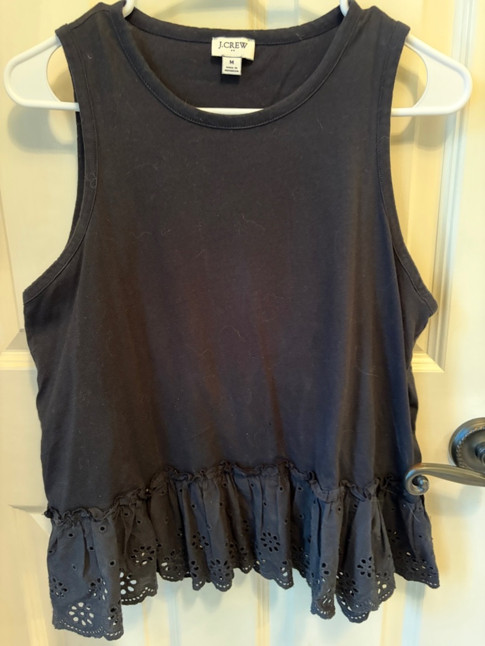J. Crew Black Eyelet Peplum Tank Size M